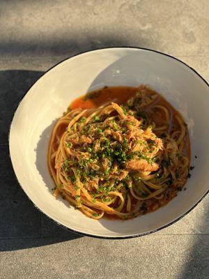 Dungenness crab pasta with 'nduja butter and Meyer lemon