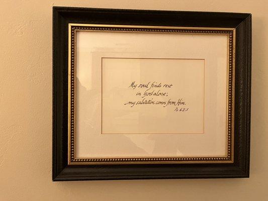 Scriptures framed in guest suites