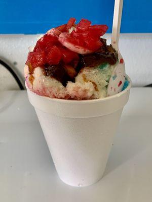 Snow cone with fresh fruit