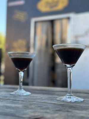 Nitro espresso martini (on draft)  with food truck on back patio