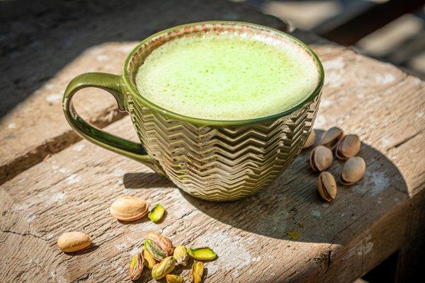 Survive the DC Winter with a smooth Pistachio Latte with Oat Milk