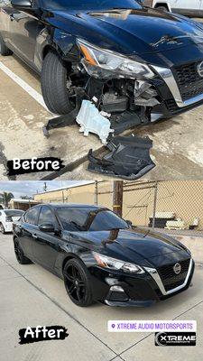 Nissan Altima front damage before and after