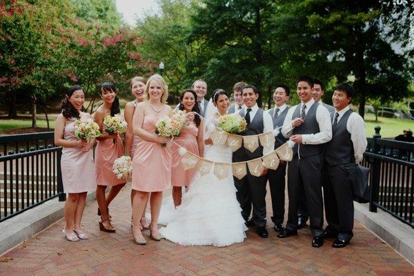 Wedding Party in Huntsville Big Spring Park.  Photo by Cocoa L. Photography Wedding by Helping Hand Parties & Weddings