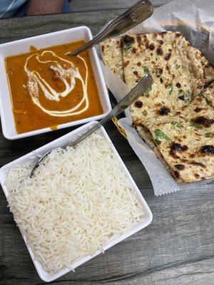 Butter Chicken, Garlic Naan, Basmati Rice