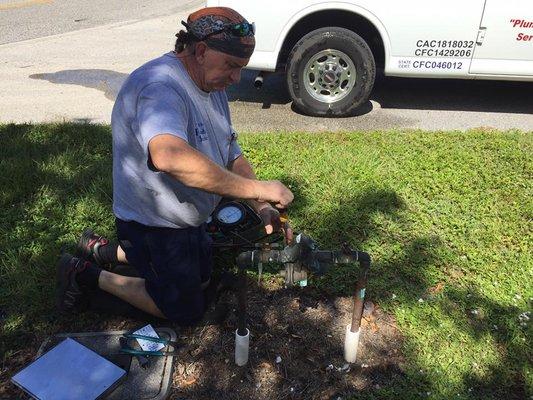 Our technician, Paul, providing backflow testing close to home.