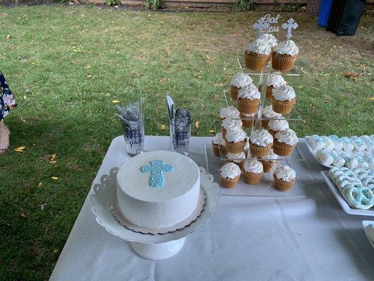 Christening cake and cupcakes