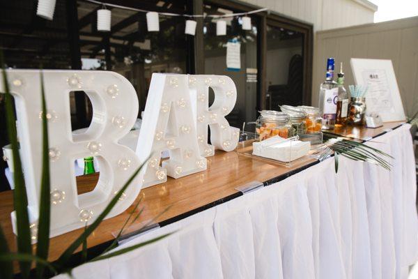 Outdoor, simple bar setup for our afternoon party.