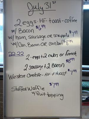 Daily breakfast specials