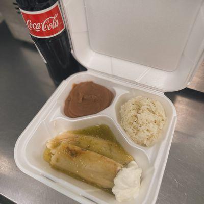 Tamale Plate! $9.50 your choice of tamales, side of rice and tasty pinto beans!