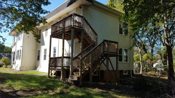 We corrected this decks railings, supports, and one of the staircases. Jacking was necessary.