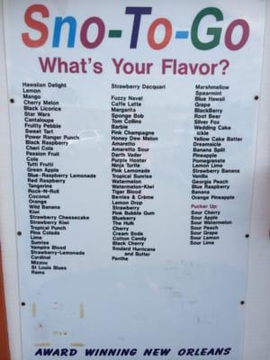 Menu of flavors.