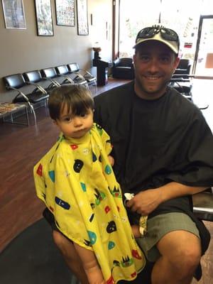 My boy rich and his little guy getting a trim