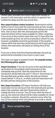 Hertz Policy from the website