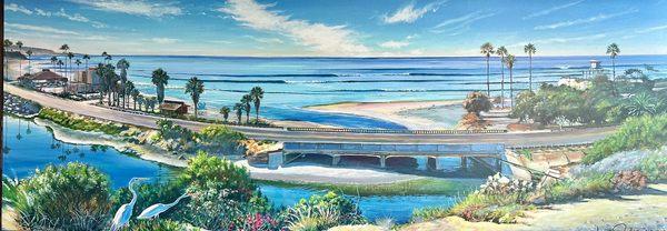 Beautiful paining in the dining area; view of 101 from San Elijo Lagoon