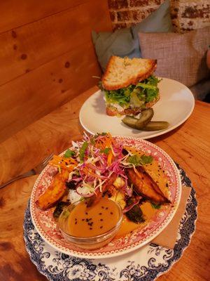 Rice bowl and sandwich