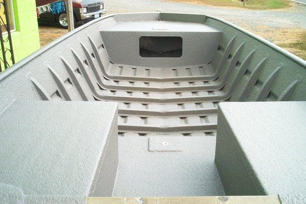 Reflex Spray-On Bed Liner inside a boat.