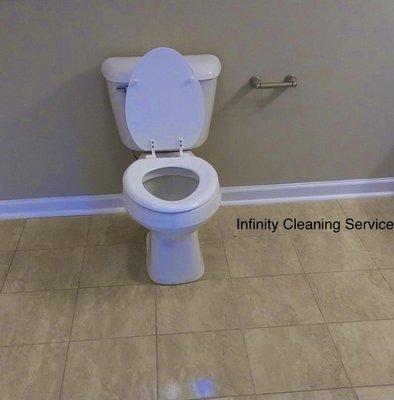 Post construction bathroom cleaning. Toilet cleaning and Tile cleaning and polish.