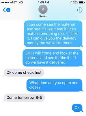 Text from owner to prove he asked me to come there.