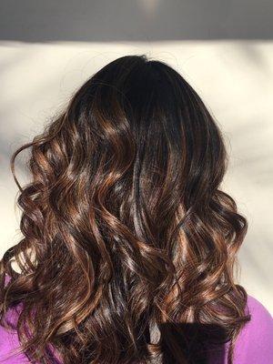 Cut  By Gabi Color by Esther E&G Salon studio #E_GStudio Sola Salon highlights mid length layered cut.