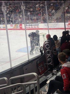 Goalie clearing the puck