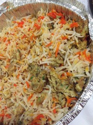 Supposed to be egg biryani, it was just basmati rice cooked with no spices. They should stop calling it biryani because it is not