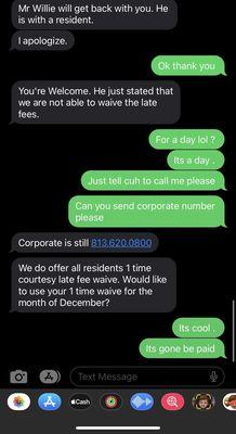 The conversation showing / the fact i had to ask them to ask for corporate number ( now its a one time fee )