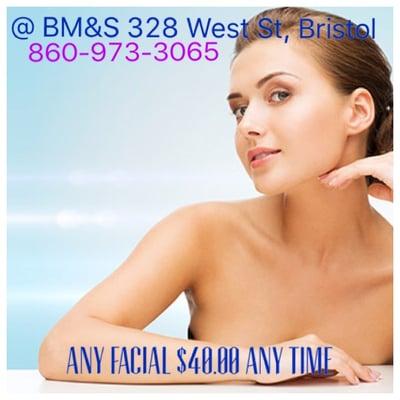 Mention this ad and you get any facial $40.00