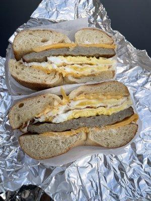 Sausage, Egg & Cheese on a bagel