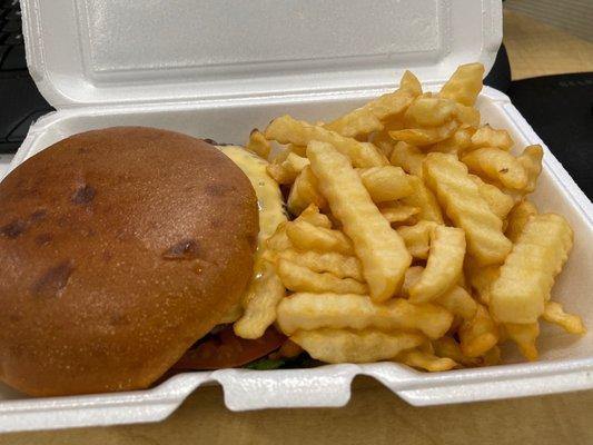 Cheese burger with fries