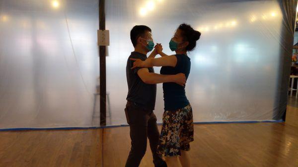 Two of our students practicing their waltz together. What a great way to spend a Saturday afternoon.