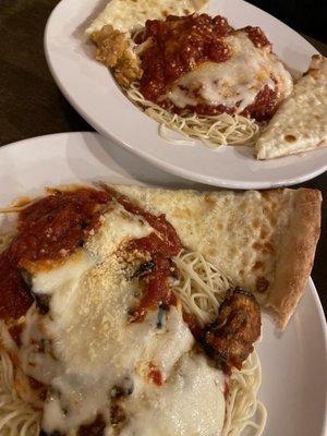 Eggplant parmigiana and chicken parmigiana