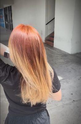 Red to blonde ombré while in cosmetology school