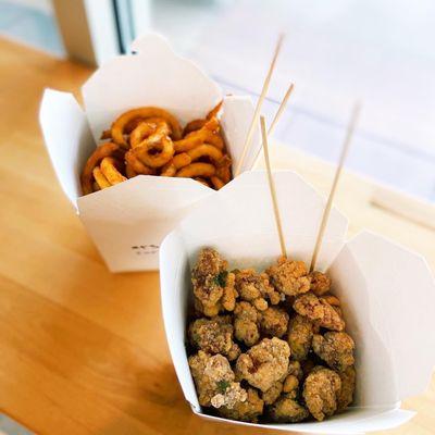 popcorn chicken and curly fries