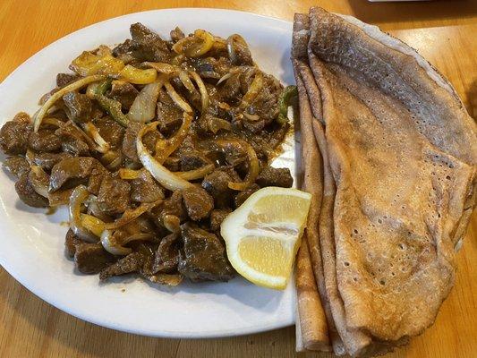 Beef Suqaar with Anjera