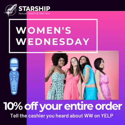 Women can mention "Women's Wednesday" during checkout to receive 10% off on Wednesday.