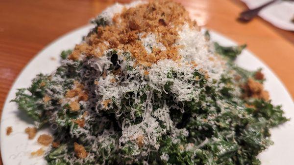 Small Caesar $7.50 Nov-23 Mmm Kale Caesar very tender, citrus vinegary vs biting garlic, delish crunchy bcrumbs, doused in Parm!