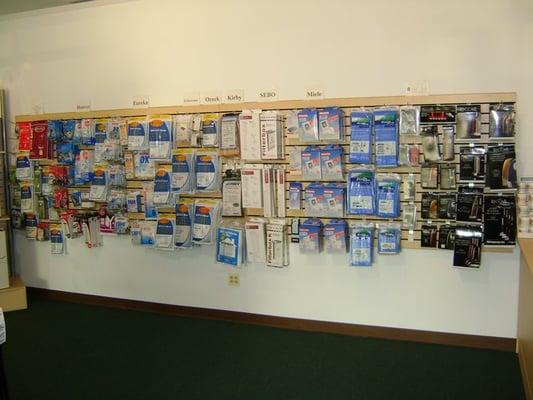 Full line of vacuum bags, belts, filters, and accessories