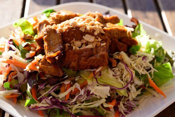 BBQ Tofu Salad with a light vegan sauce, delicious!