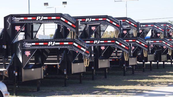 PJ Trailers, huge inventory of flatbeds, dump trailers, tilts, and equipment trailers.