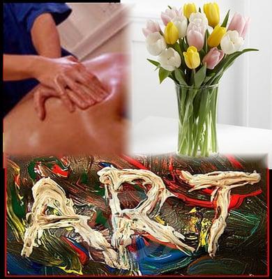 We offer massage therapy, fresh flowers and plant delivery and showcase local artwork in our large waiting area.