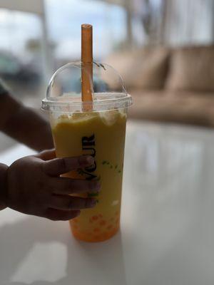 Mango Bango (blended) with popping boba