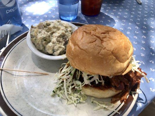 BBQ shoulder sandwich with potato salad!