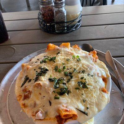 Baked ziti with sausage.