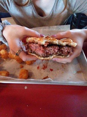 Cowboy burger cooked to perfectly.   Daughter ordered it medium rare and it came out perfect.