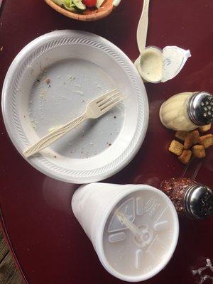 Boooooo to the styrofoam plates, cups and disposable non-recyclable silverware.  Tooooo much waste.  I wish the owners would make a change.