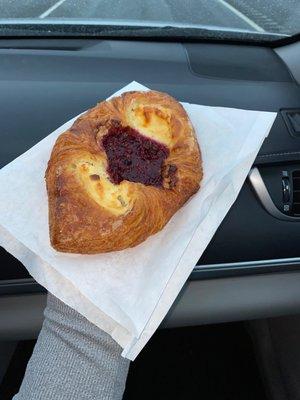 This is a raspberry danish. Has the perfect crunch and is a pretty big size compared to other coffee shops.