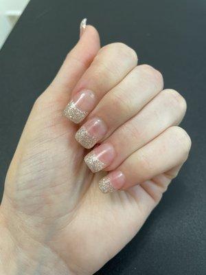 Dip nails with acrylic tip and gel glitter