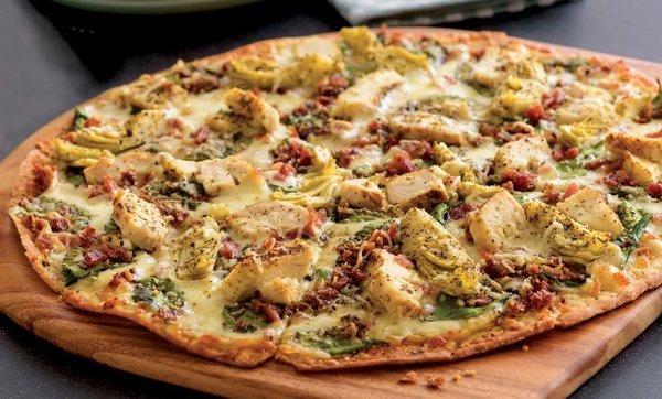 Gourmet DeLite Chicken Bacon Artichoke Pizza.