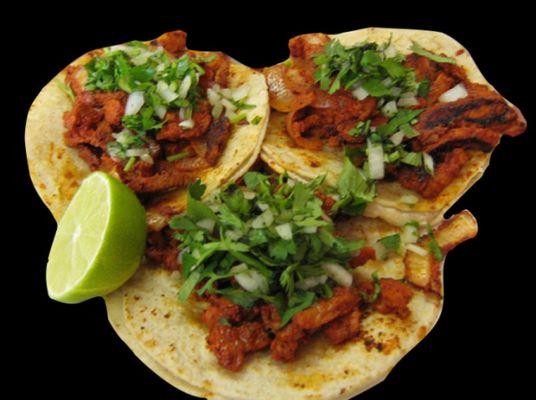 Street tacos your choice of meat,,chicken ,asada,pastor,tripa,lengua,buche,barbacoa,carnitas,Pollo, chicharron