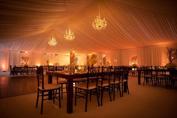 Tuscana furniture, Chiavari chairs, tenting, draping,.. lighting, a dance floor, and more. Done here by A Rental Connection.